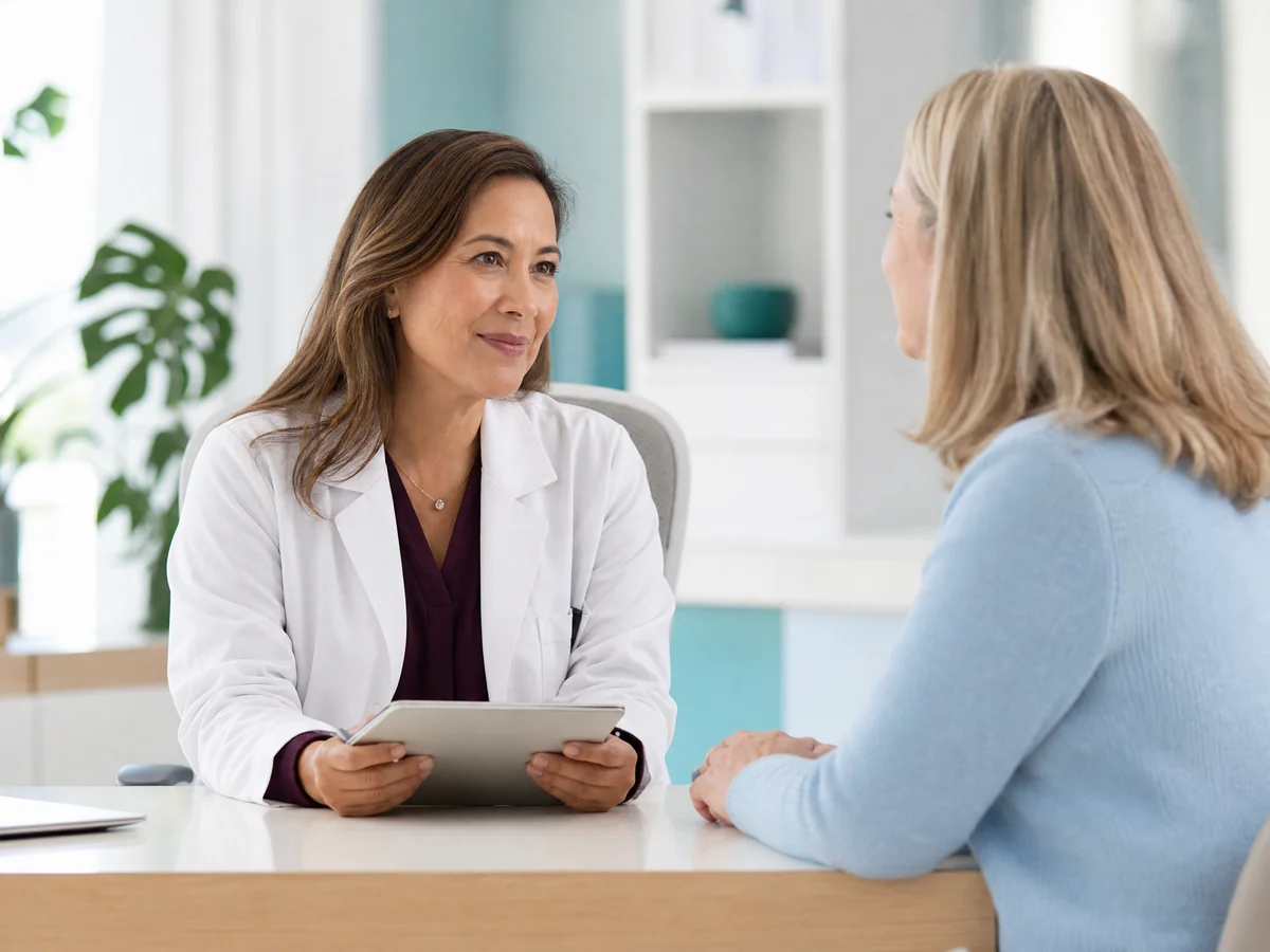 Physician discussing a treatment plan with a patient in a clinic
