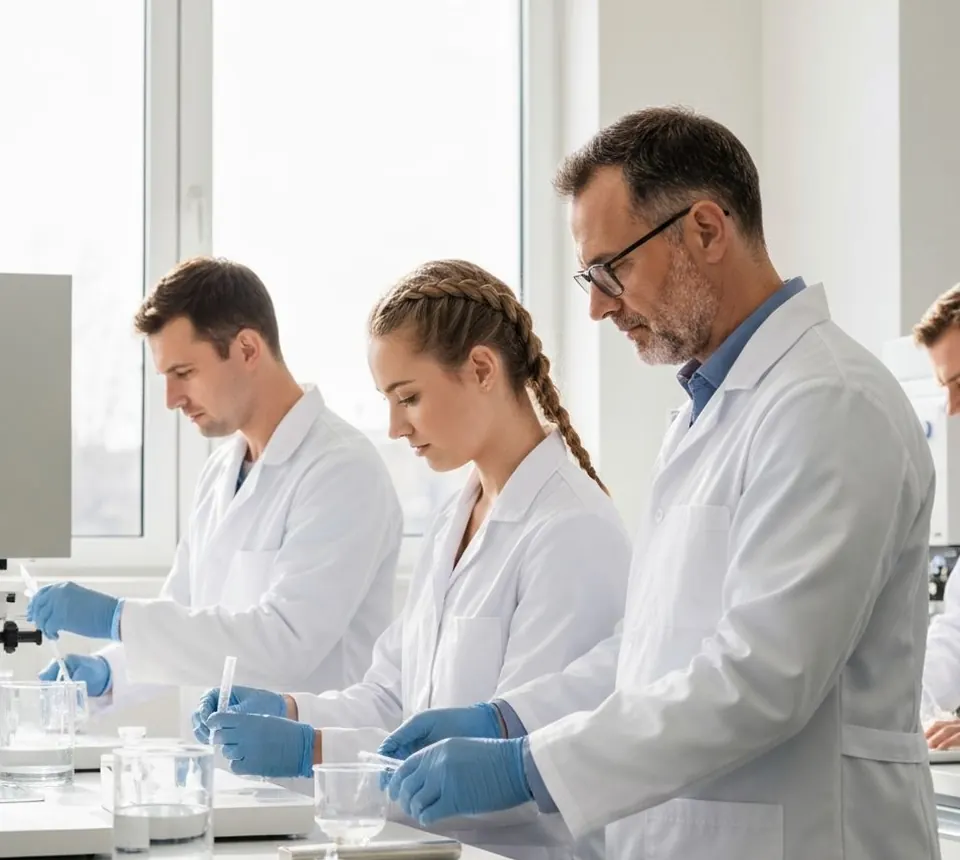Pharmacists compounding medication in the lab
